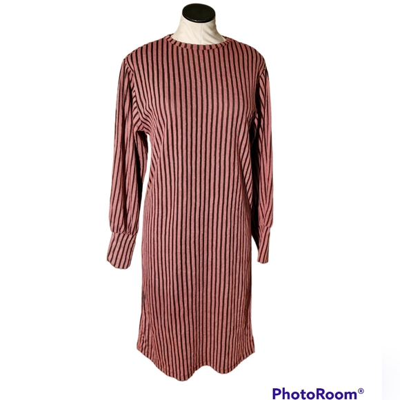 Zara Trafaluc Mauve and Black Vertical Striped Midi Dress Size Medium - Picture 5 of 10